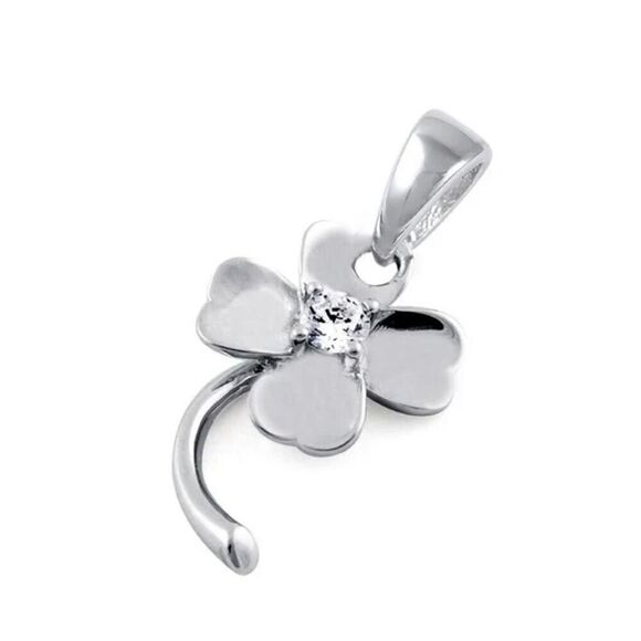 Sterling Silver Four Leaf Clover CZ Necklace Pendant New - Picture 1 of 2